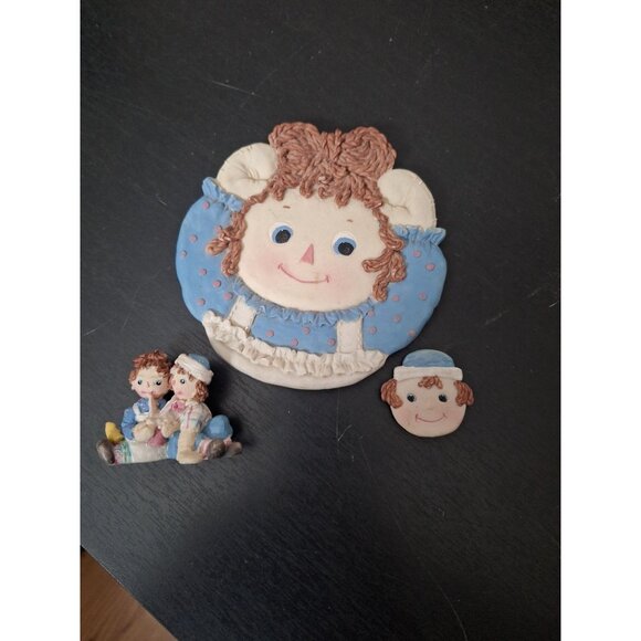 Other - Vintage Raggedy Ann & Andy Resin Tea Set of 3 Figurines Cute Collectible
